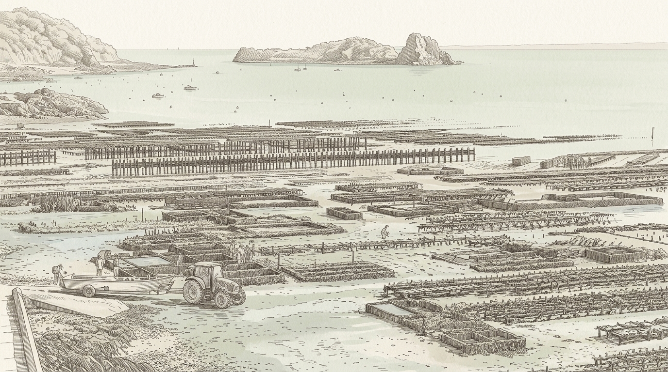 Marché aux huîtres de Cancale et Rocher de Cancale